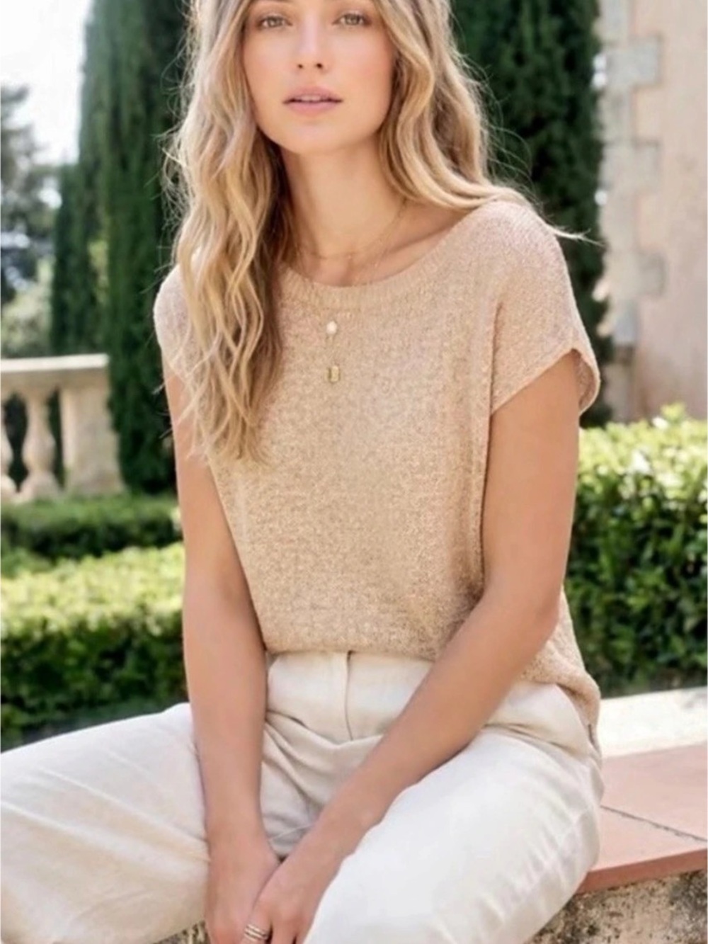 Short Sleeve Sweater in Beige NWT
